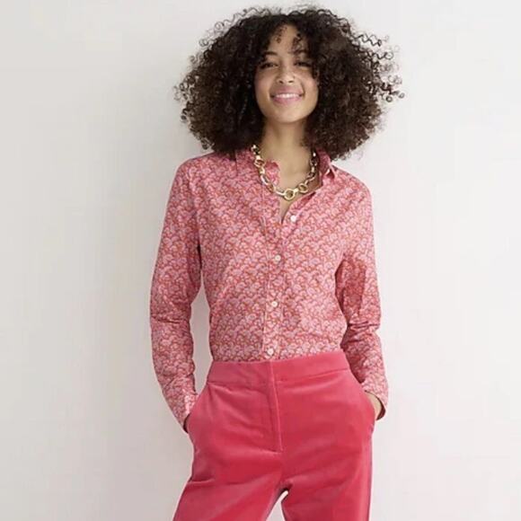 J. Crew x Liberty® Buttondown Size 4 Orange Floral Slim Top Cotton Toutouayette - Picture 1 of 13